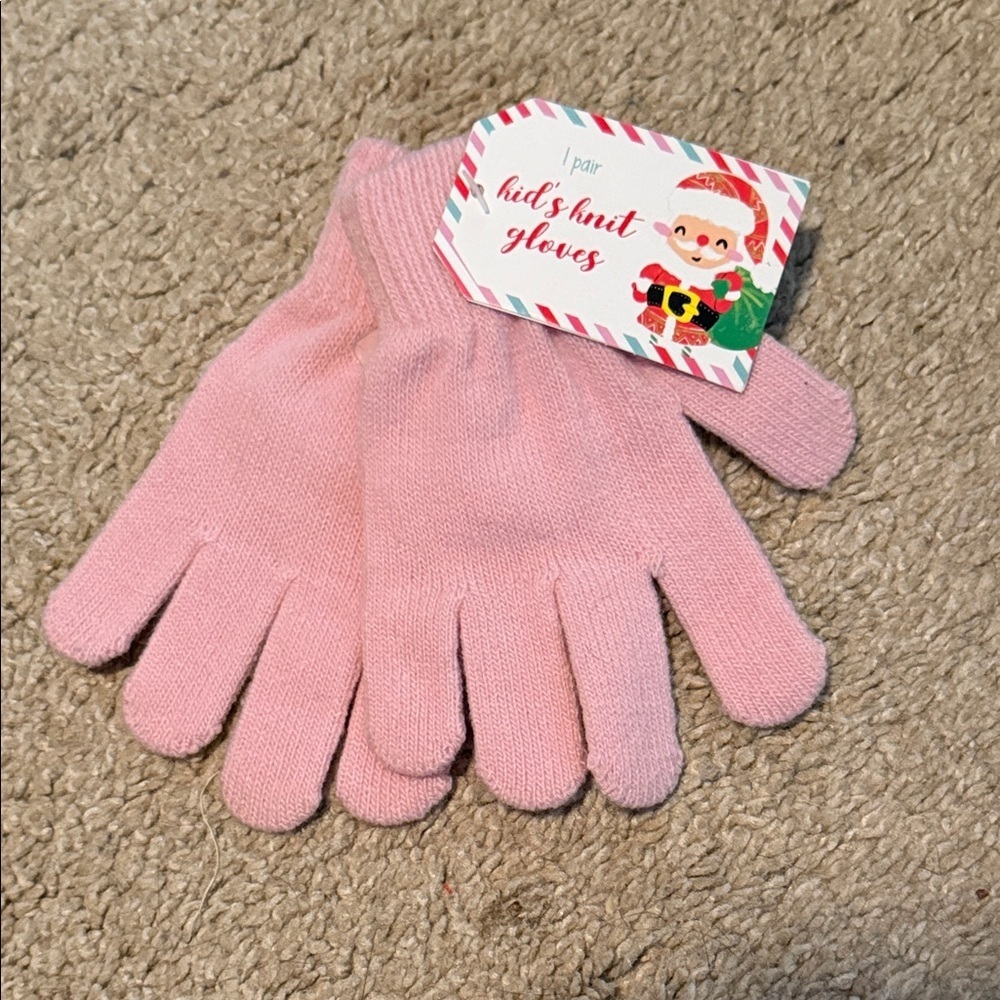 Kids Pink Knit Gloves one size kids toddler
